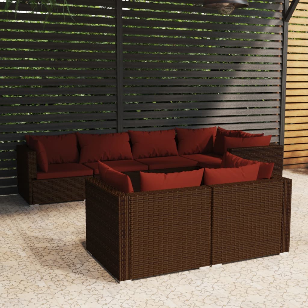 7 pcs garden furniture with braided brown resin cushions