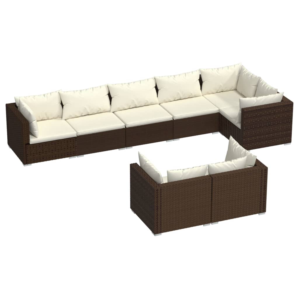 8 pcs garden furniture with braided brown resin cushions