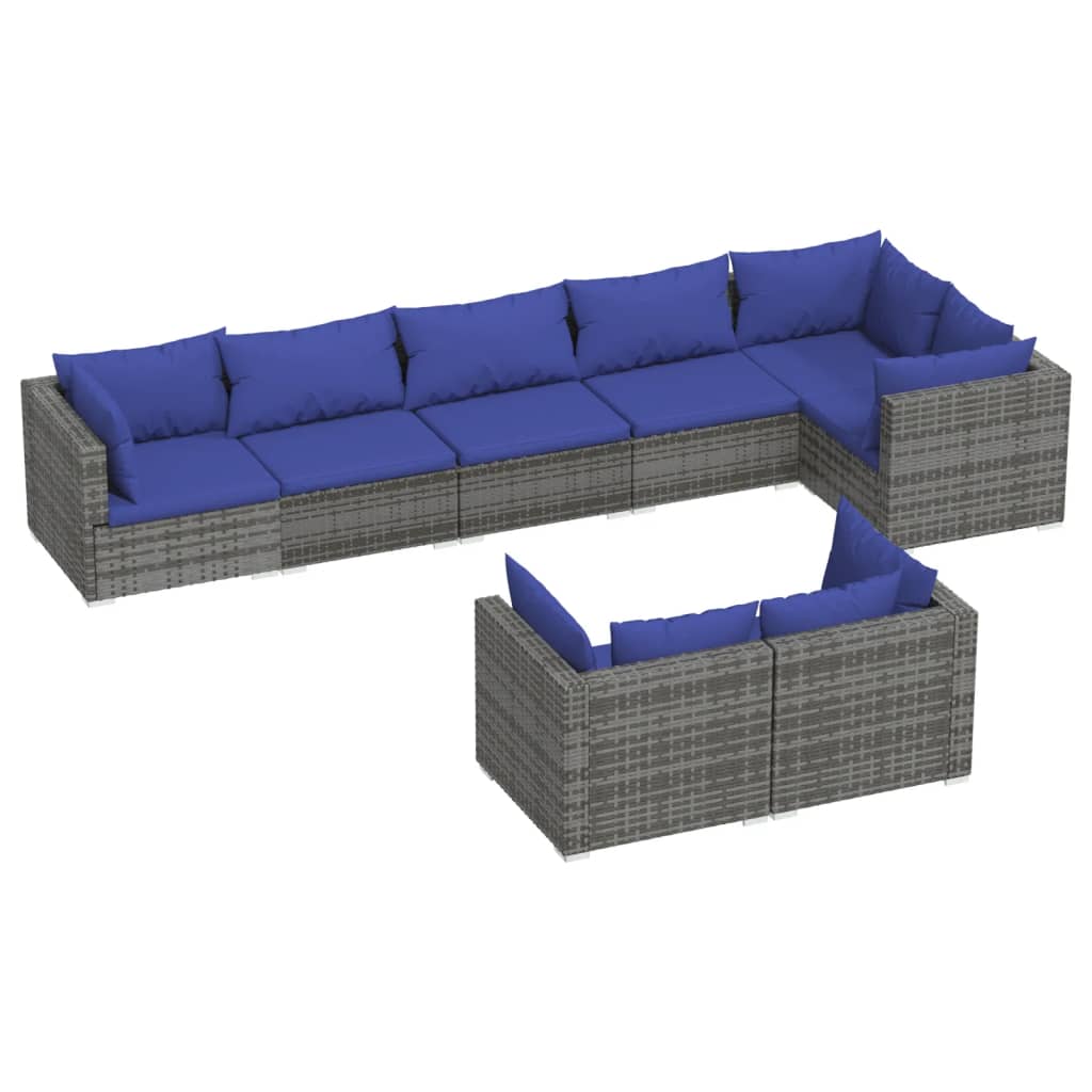 8 pcs garden furniture with braided resin gray cushions