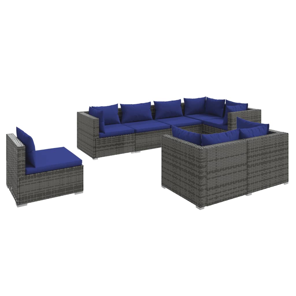 8 pcs garden furniture with gray braided resin cushions