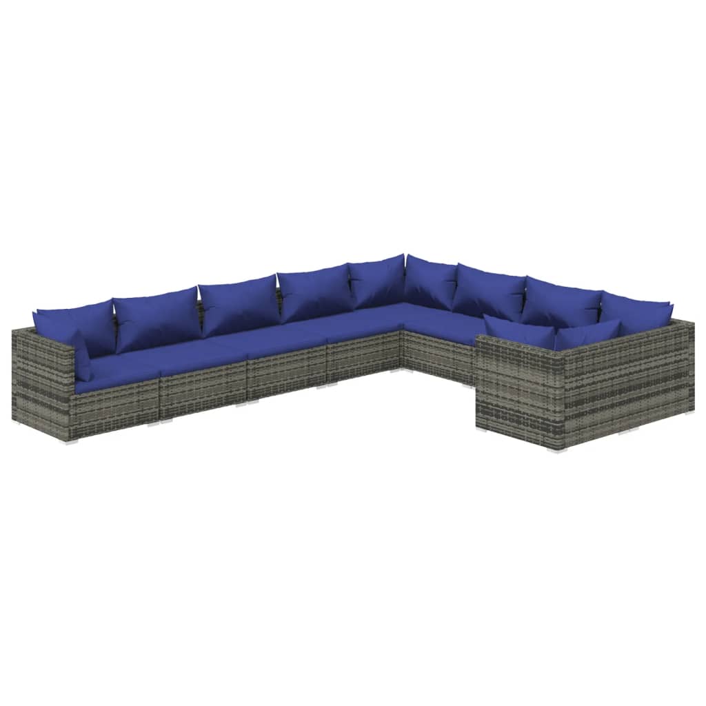 9 pcs garden furniture with gray braided resin cushions