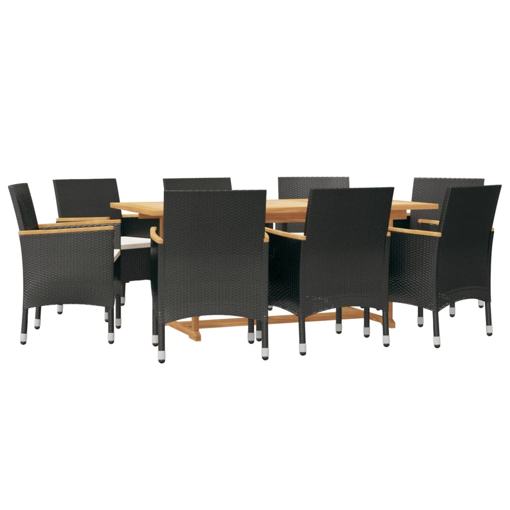 9 pcs garden dining room set with black cushions