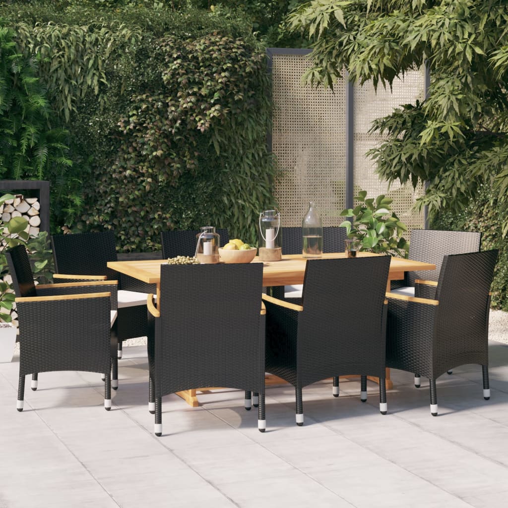 9 pcs garden dining room set with black cushions