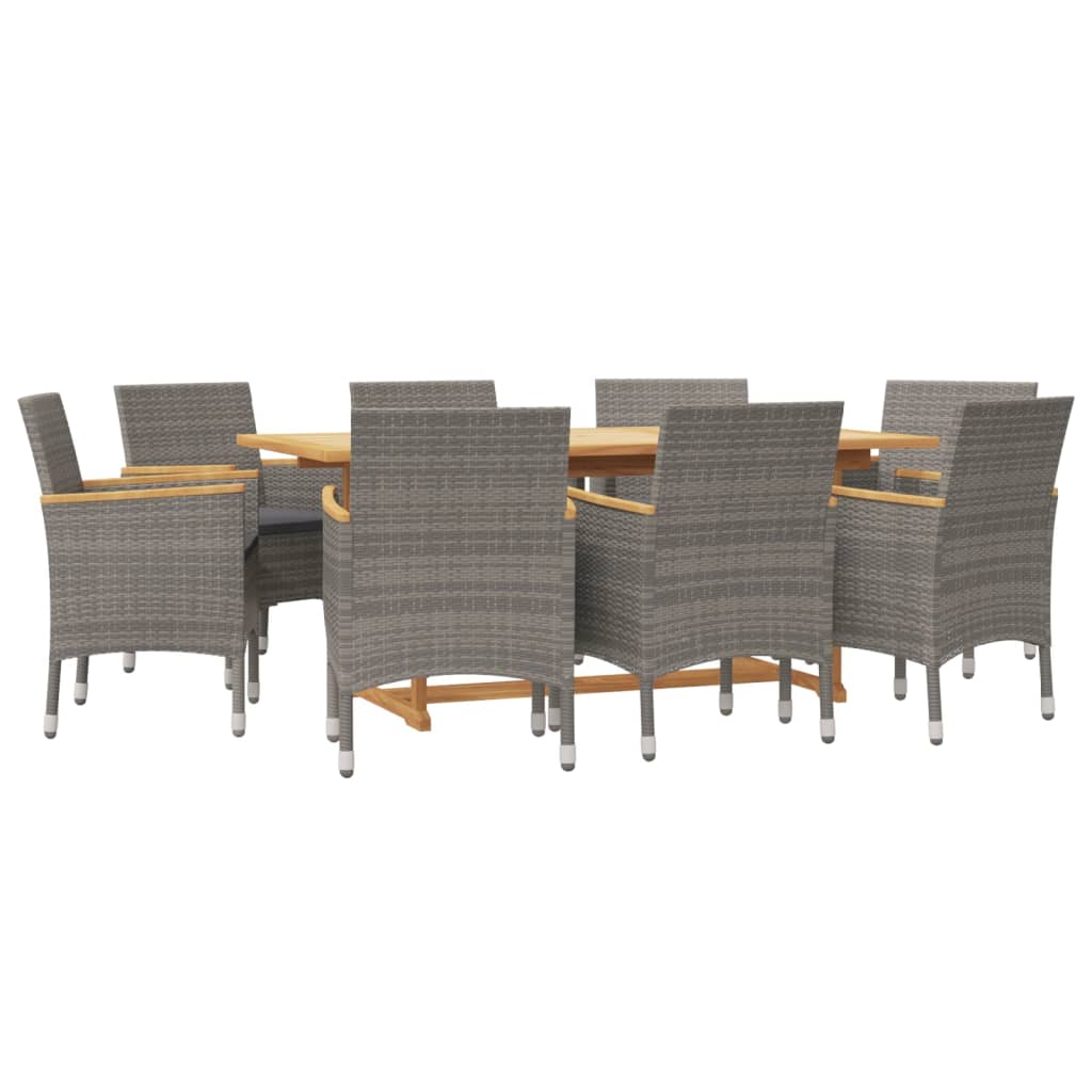 9 pcs garden dining room set with gray cushions