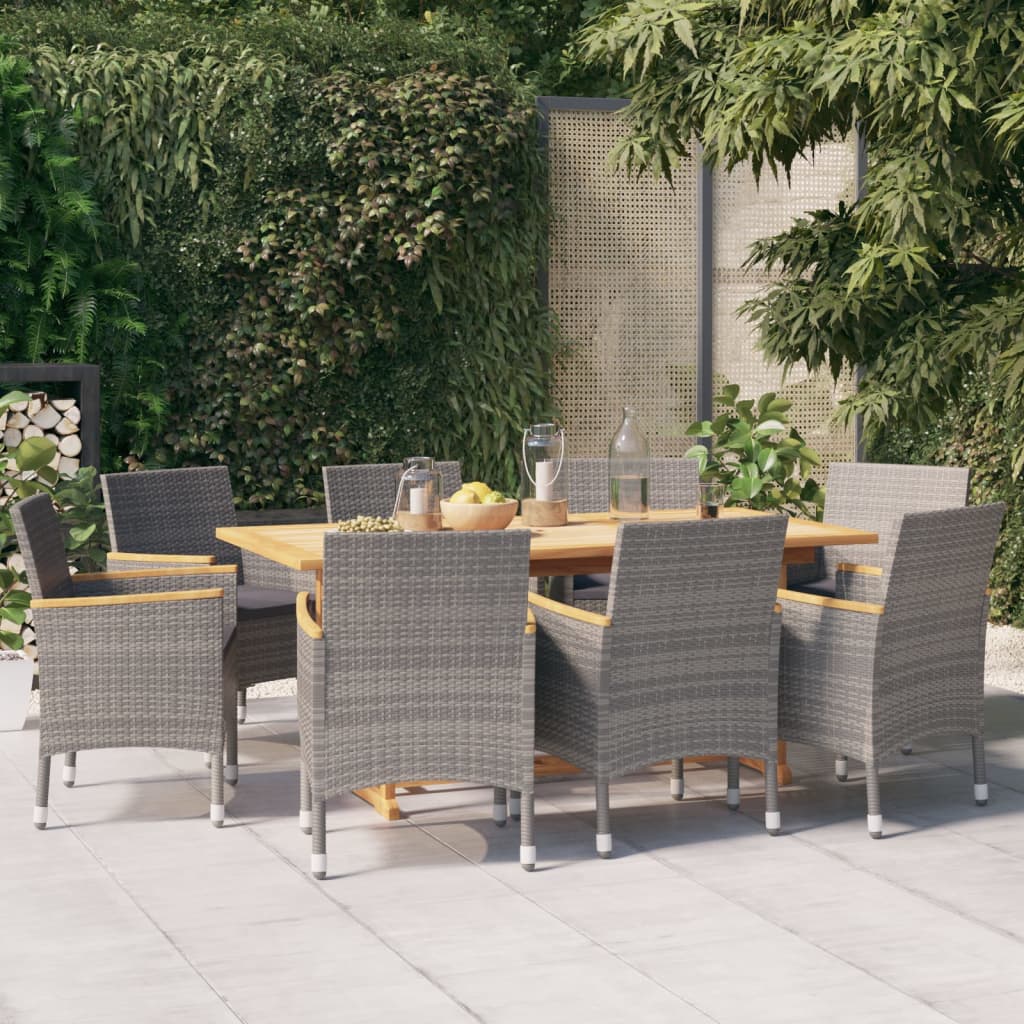 9 pcs garden dining room set with gray cushions