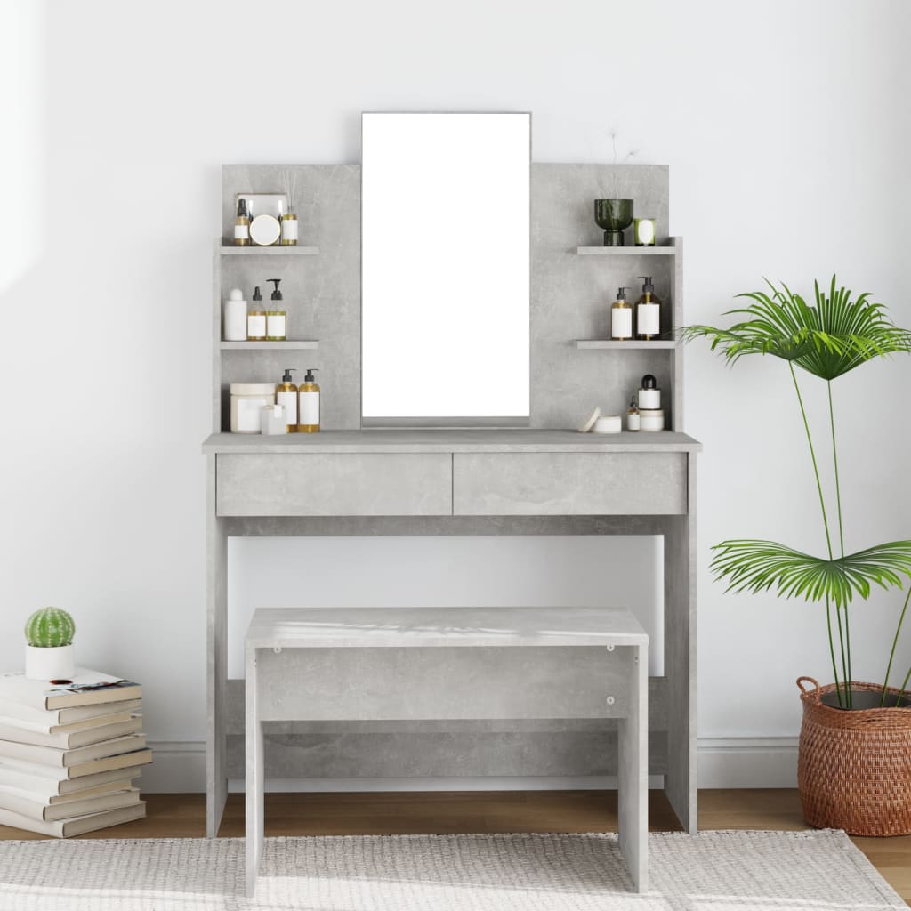 Clear dressing table with gray concrete 96x40x142 cm mirror