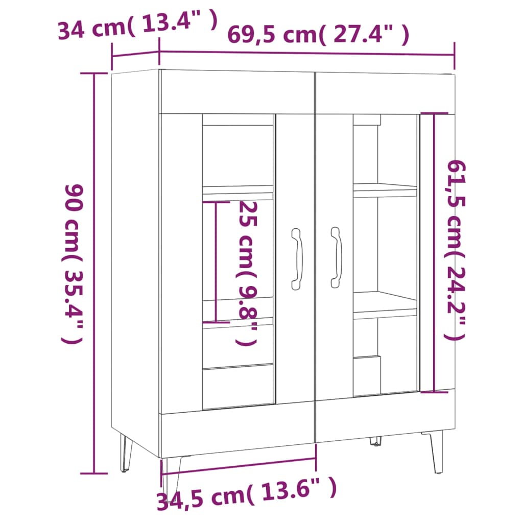 Credenza bianca 69,5x34x90 cm in derivati ​​del legno