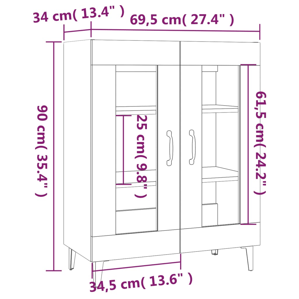 Credenza grigio cemento 69,5x34x90 cm in multistrato