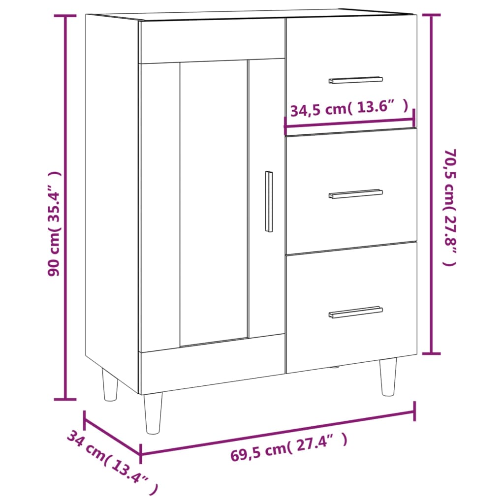 White buffet 69.5x34x90 cm Engineering wood