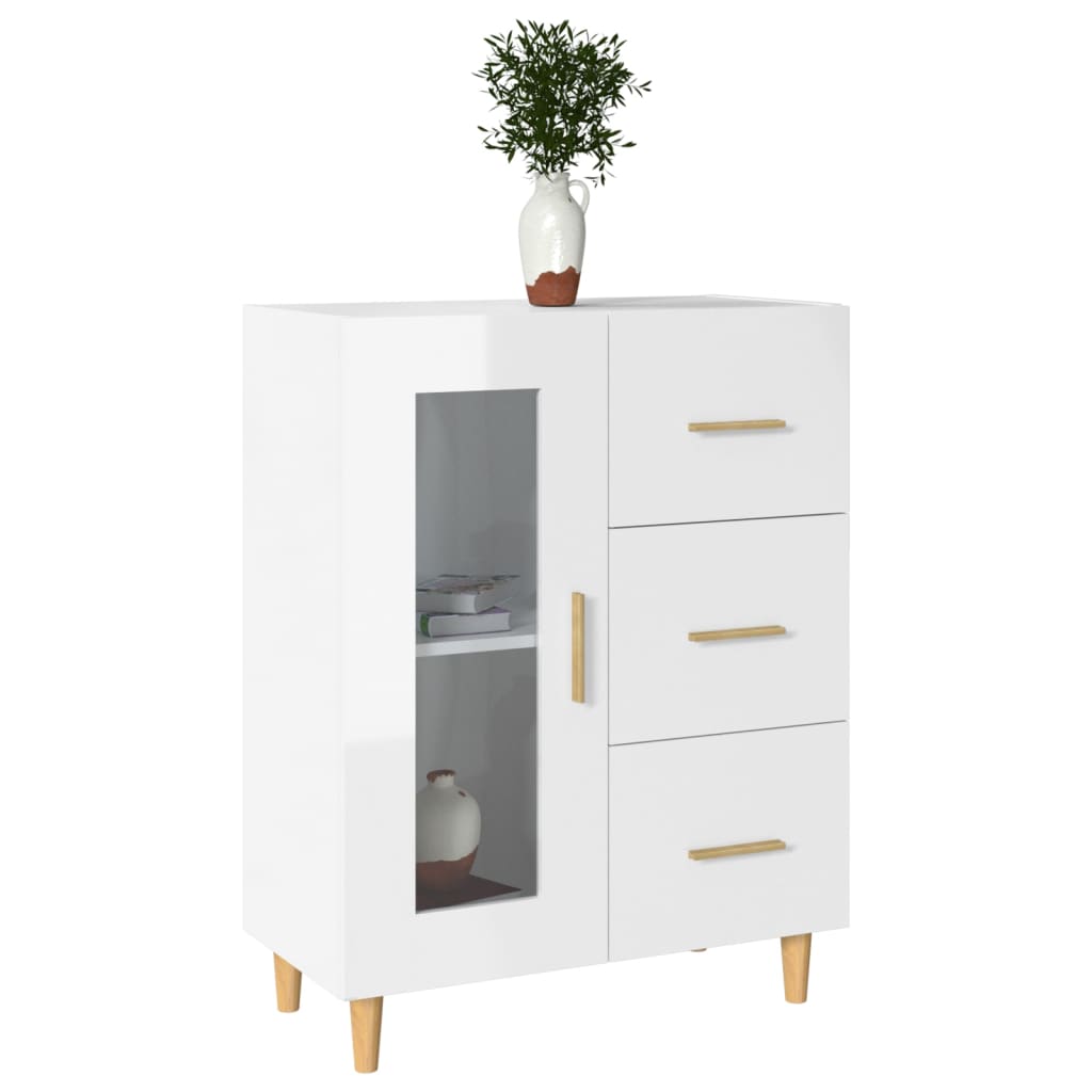 Buffet Blanc brillant 69,5x34x90 cm Bois d'ingénierie