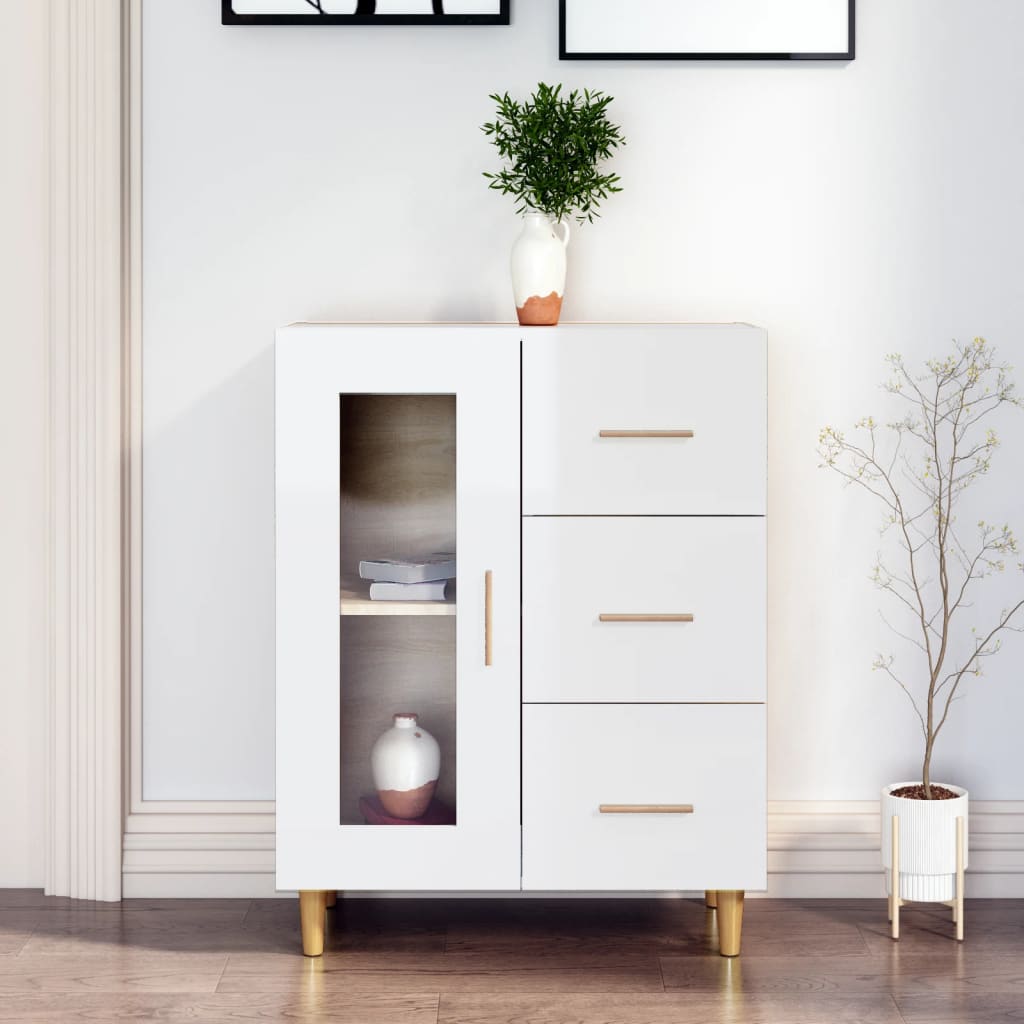 Shiny white buffet 69.5x34x90 cm Engineering wood