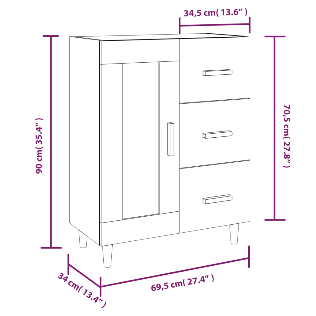 Weißes Buffet 69.5x34x90 cm Ingenieurholz