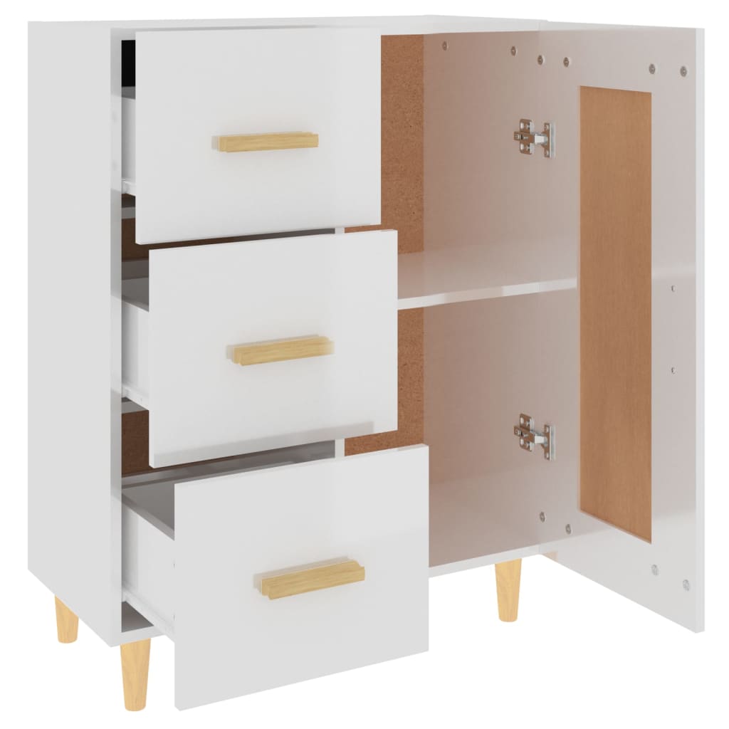 Buffet Blanc brillant 69,5x34x90 cm Bois d'ingénierie