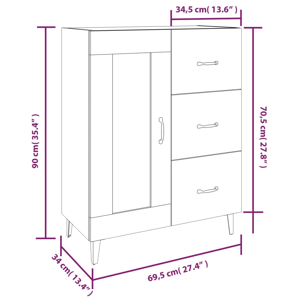 White buffet 69.5x34x90 cm Engineering wood