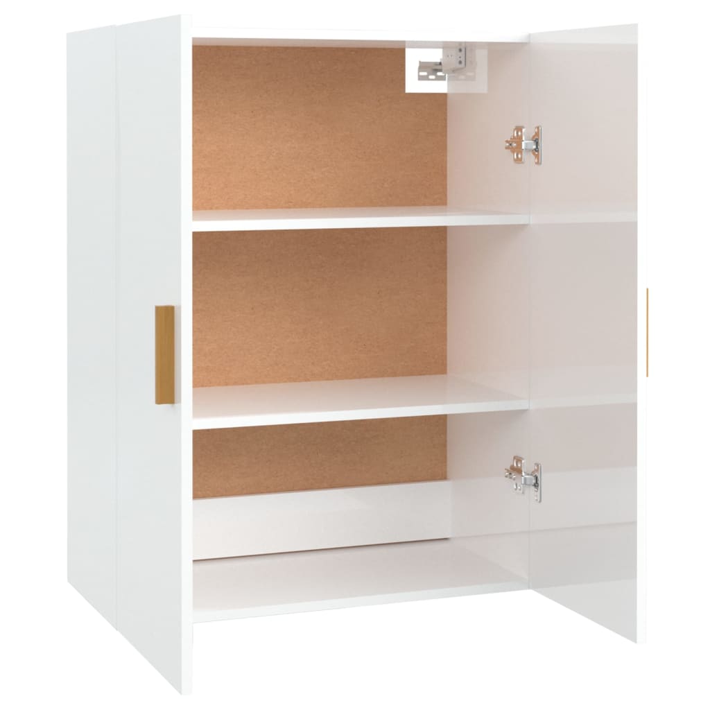 Shiny white hanging wall cabinet 69.5x34x90 cm