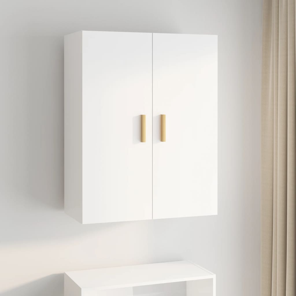 Shiny white hanging wall cabinet 69.5x34x90 cm