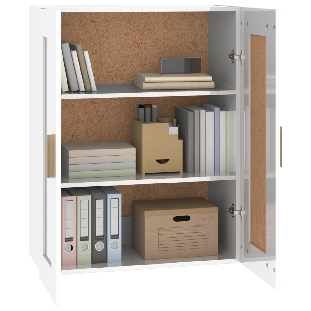 Shiny white wall cabinet 69.5x32.5x90 cm engineering wood