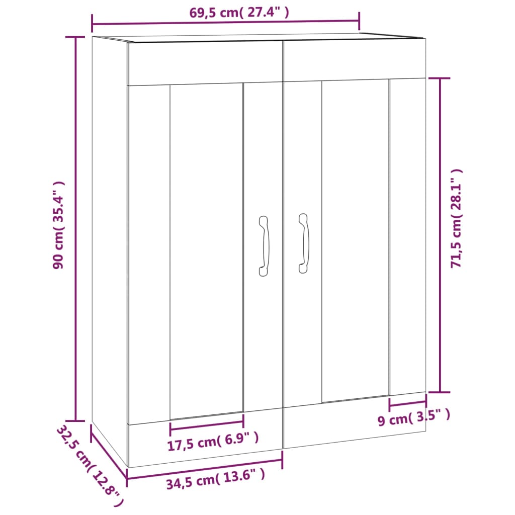 Weißer Hangschrank 69.5x32.5x90 cm