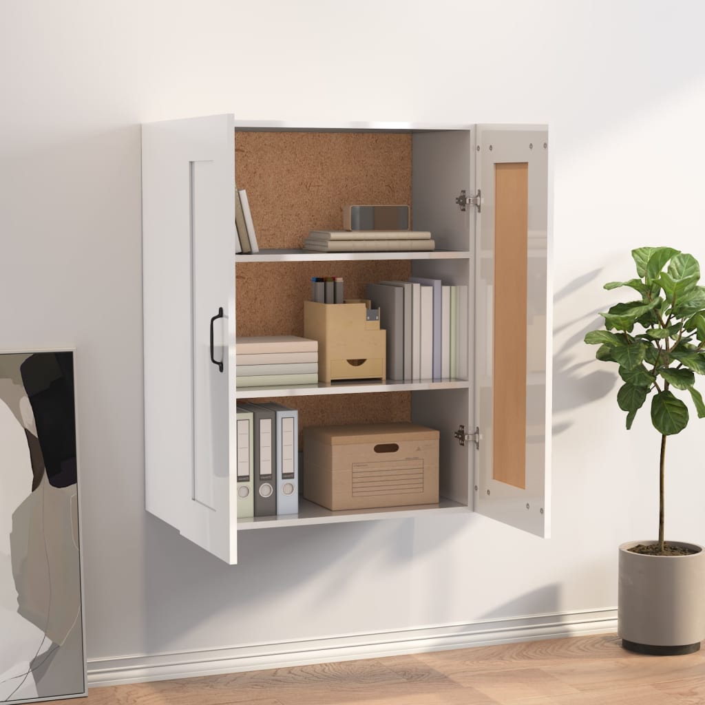 Shiny white hanging wall cabinet 69.5x32.5x90 cm