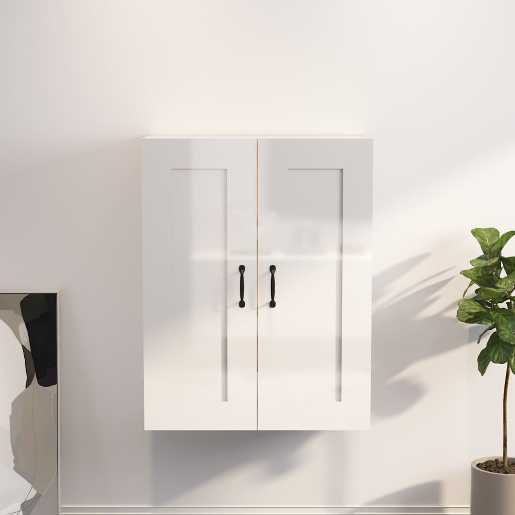 Shiny white hanging wall cabinet 69.5x32.5x90 cm