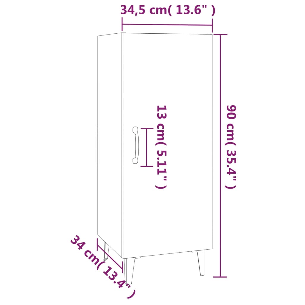 Credenza rovere Sonoma 34,5x34x90 cm MDF