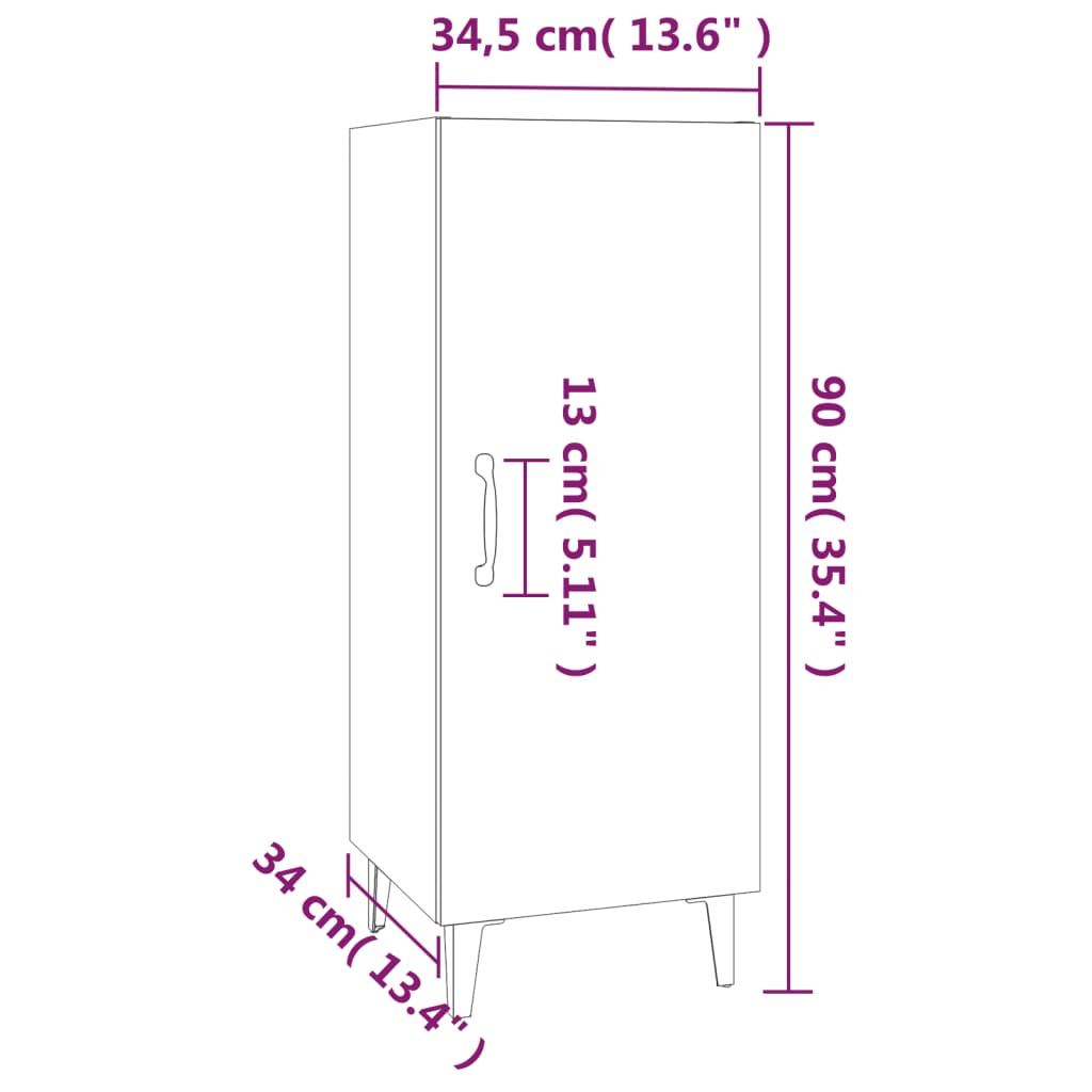 Credenza Grigio cemento 34,5x34x90 cm MDF