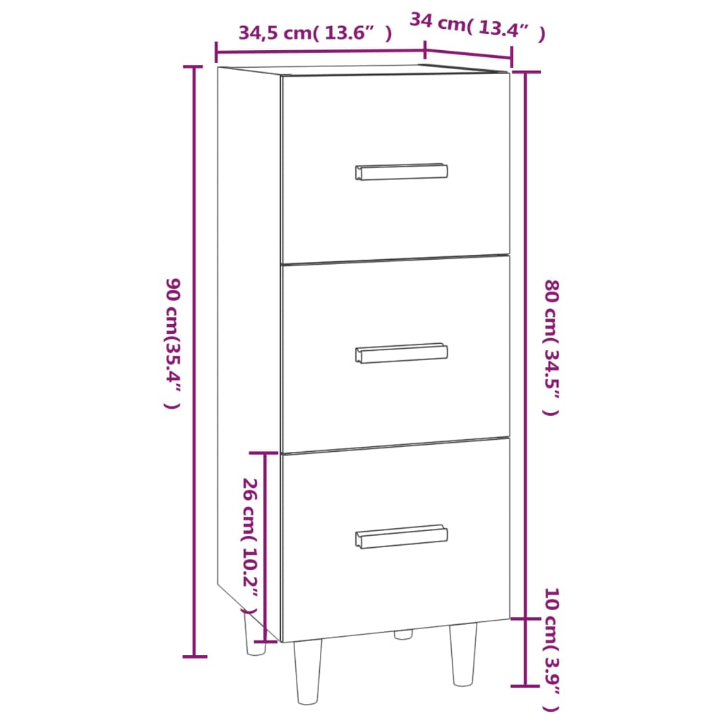 Sonoma Oak Buffet 34.5x34x90 cm Ingenieurholz Holz