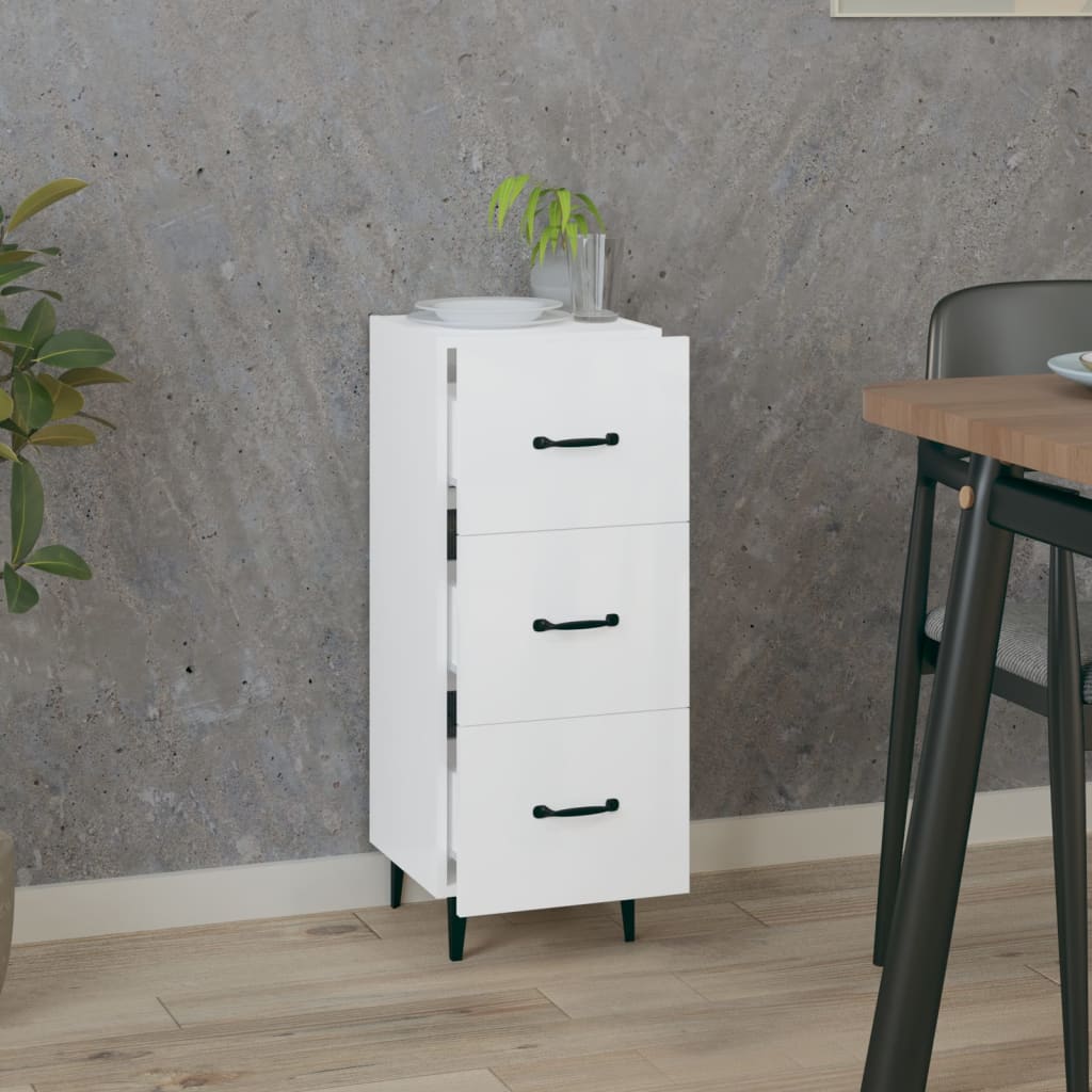 Buffet Blanc brillant 34,5x34x90 cm Bois d'ingénierie