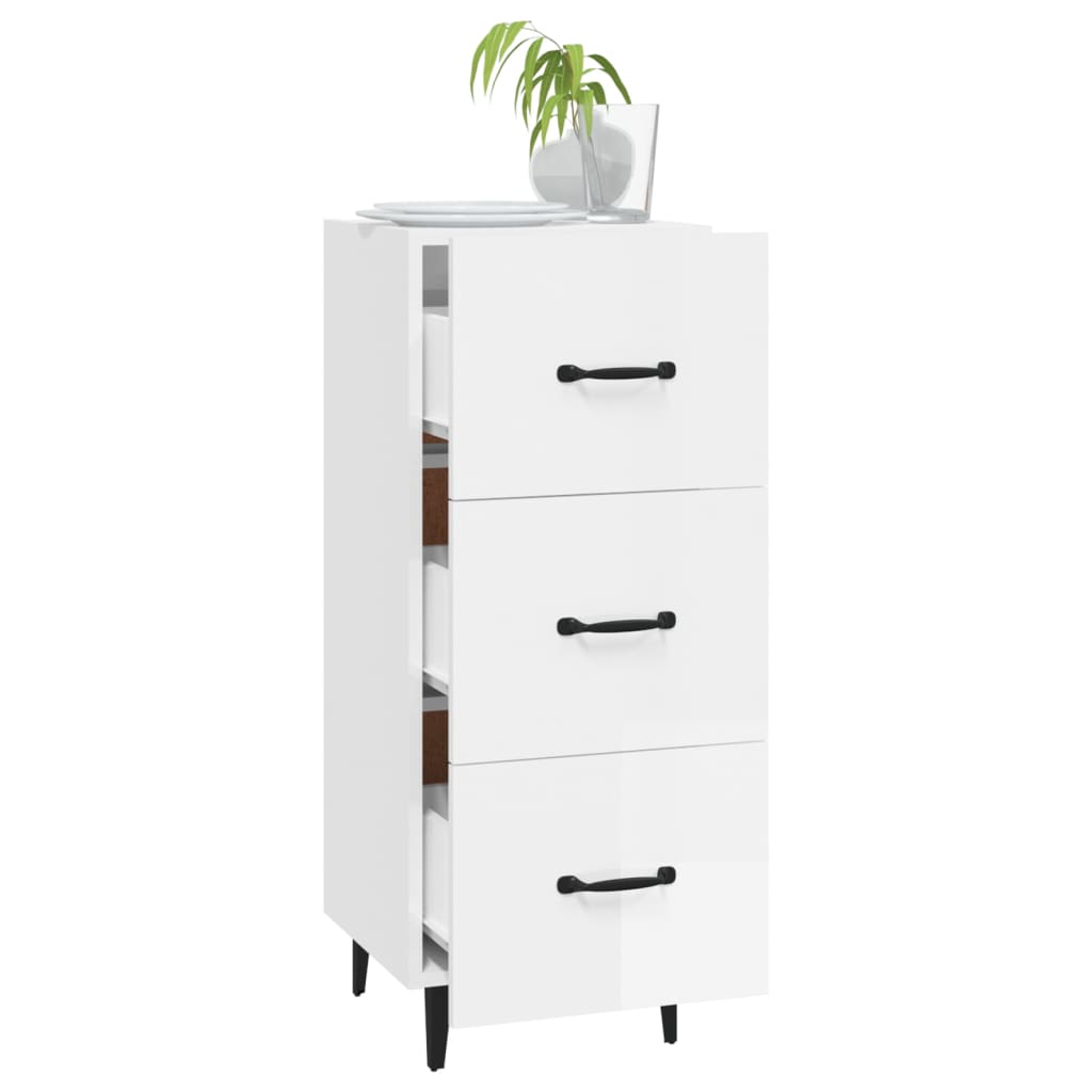 Buffet Blanc brillant 34,5x34x90 cm Bois d'ingénierie