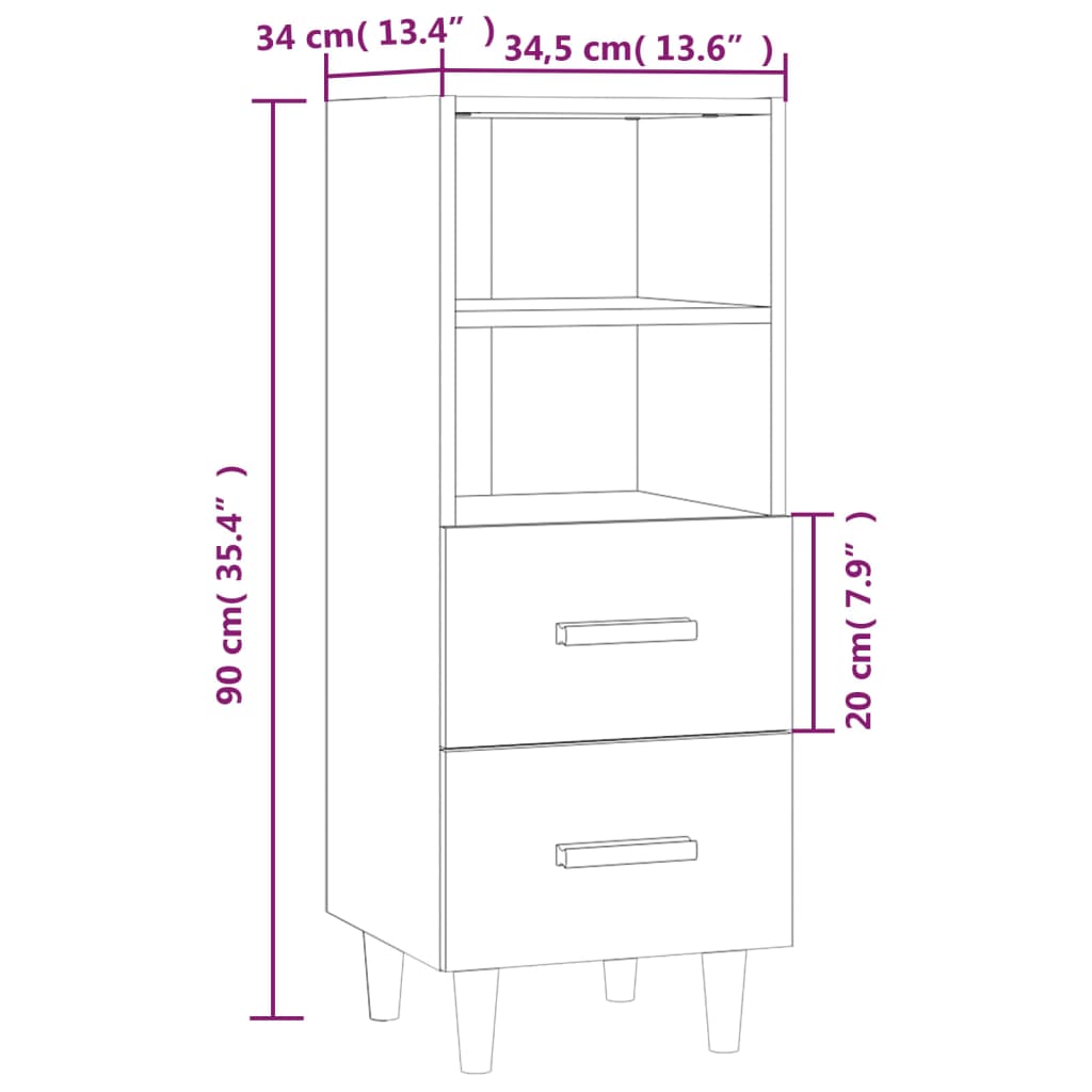 Credenza Bianco lucido 34,5x34x90 cm MDF