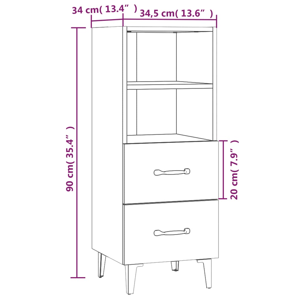 Weißes Buffet 34.5x34x90 cm Ingenieurholz