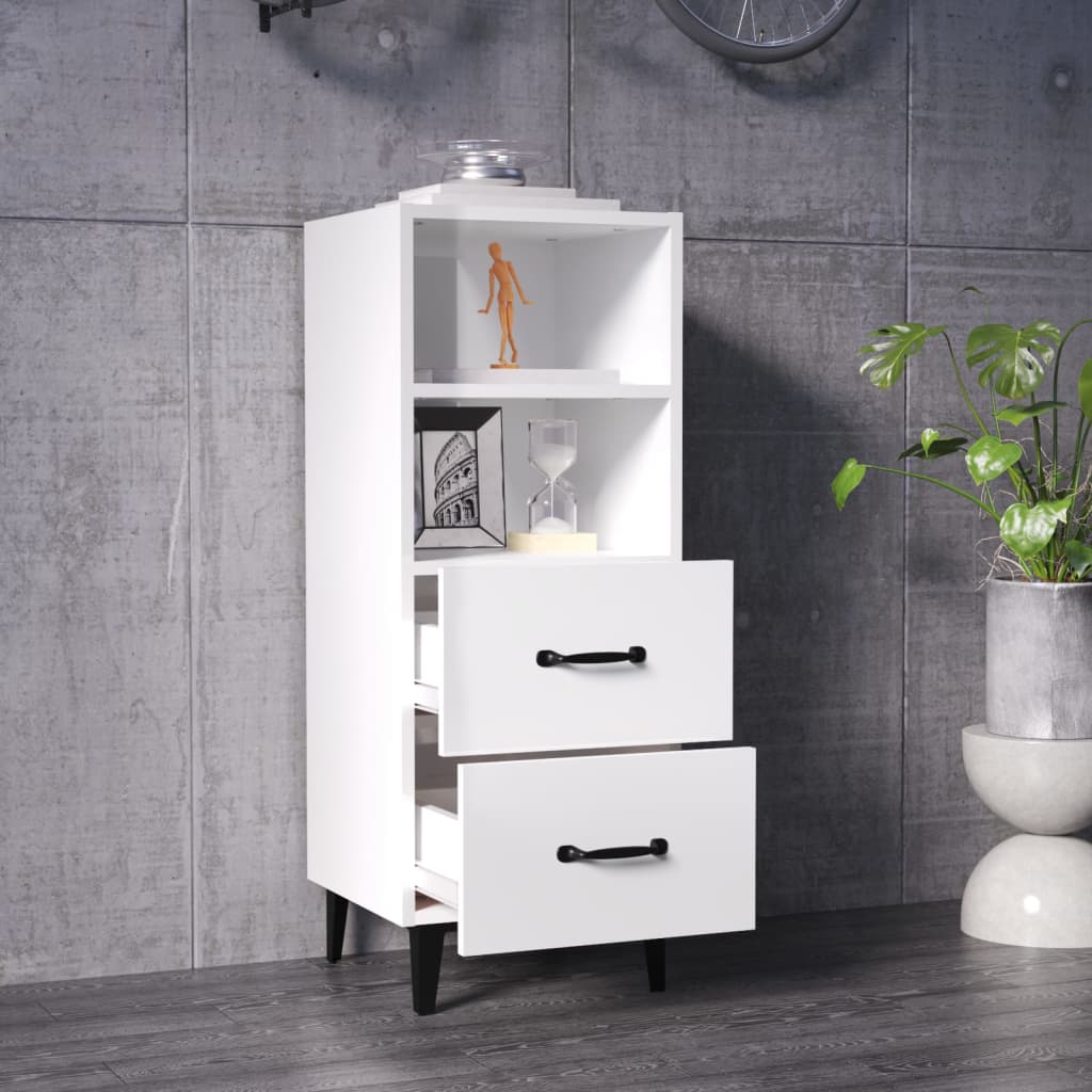 Buffet Blanc brillant 34,5x34x90 cm Bois d'ingénierie