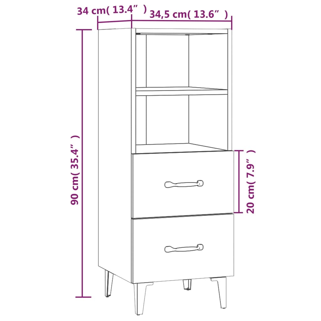 Buffet Blanc brillant 34,5x34x90 cm Bois d'ingénierie