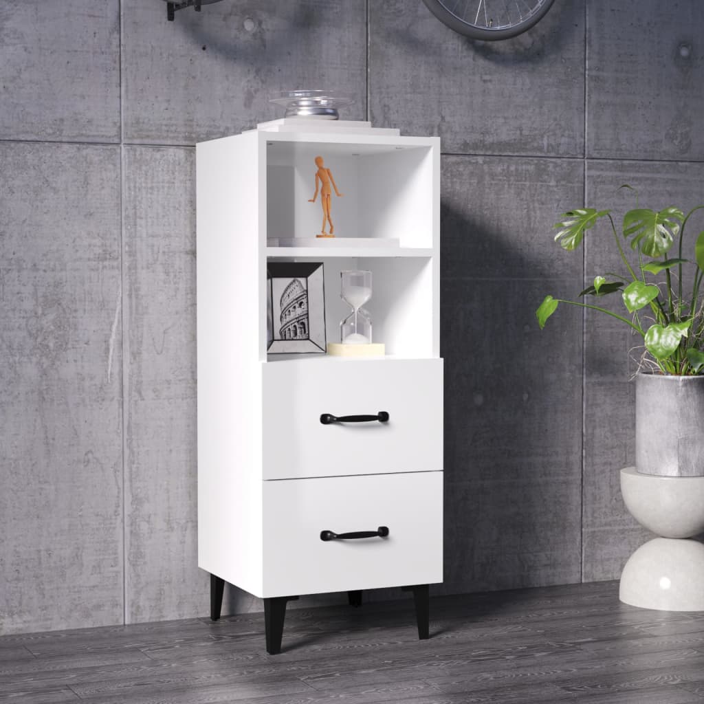 Buffet bianco brillante 34.5x34x90 cm legno di ingegneria