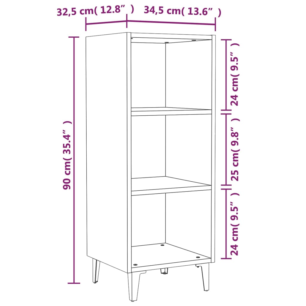 Buffet bianco brillante 34.5x32.5x90 cm legno di ingegneria