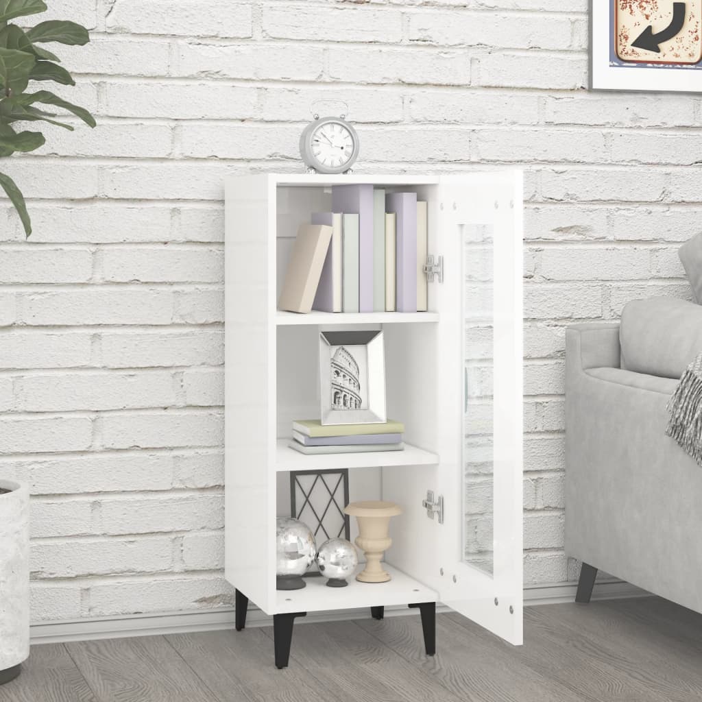 Buffet bianco brillante 34.5x34x90 cm legno di ingegneria