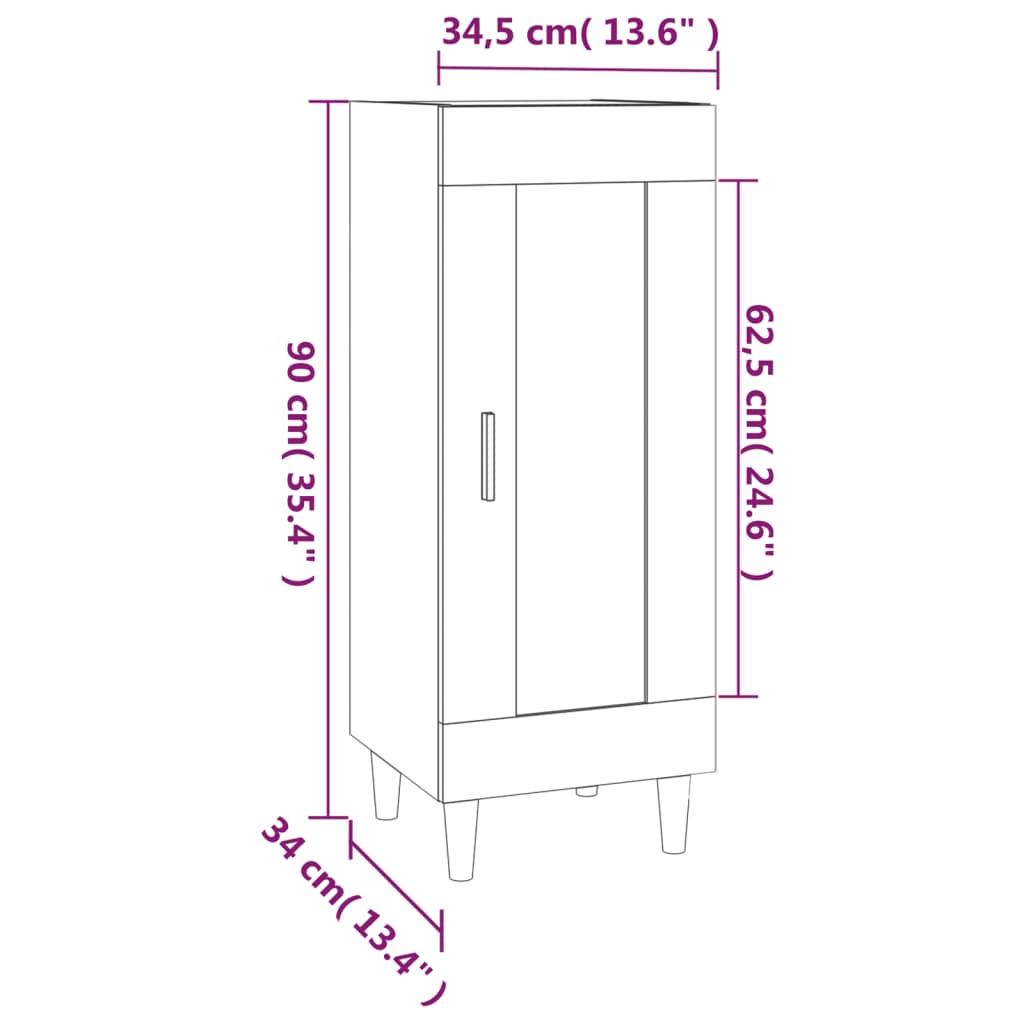 Buffet bianco 34.5x34x90 cm legno di ingegneria