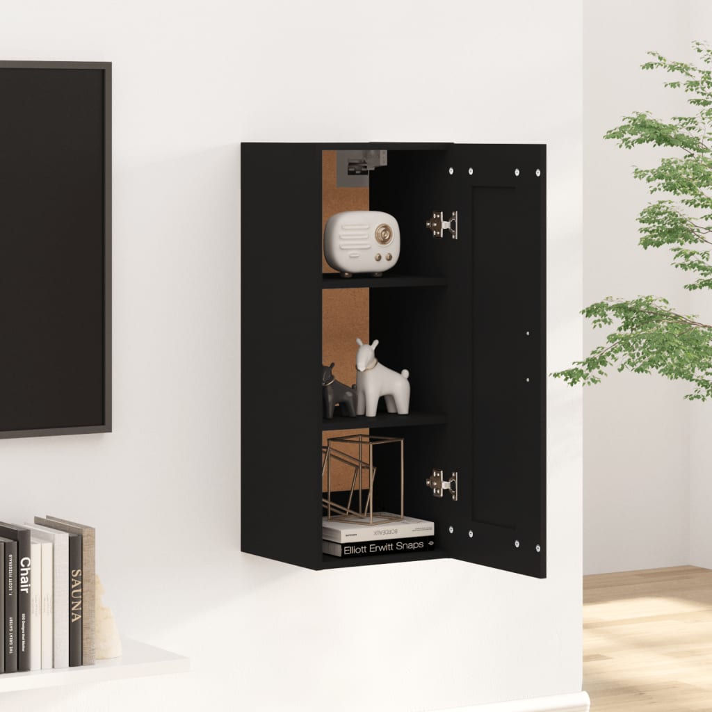 Black wall cabinet 35x34x90 cm Engineering wood