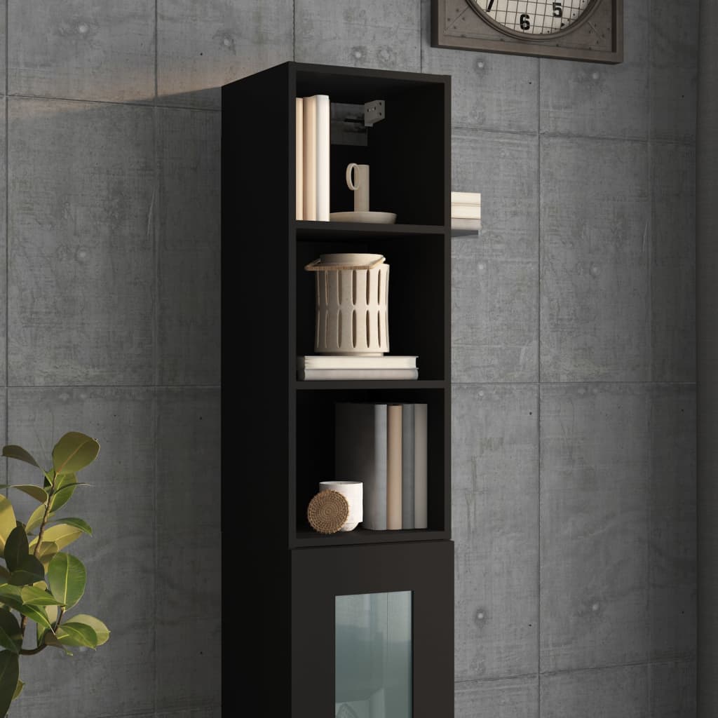 Black wall cabinet 34.5x32.5x90 cm Engineering wood