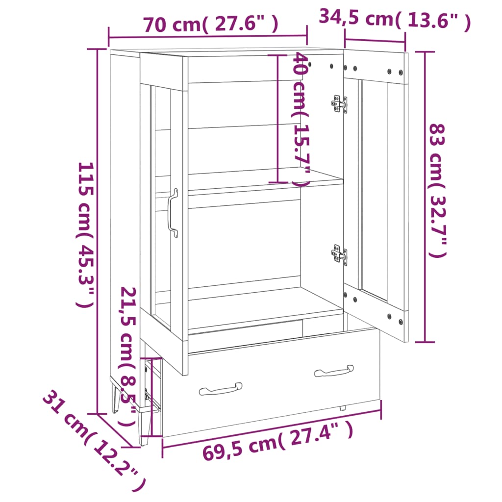 Concrete gray buffet 70x31x115 cm engineering wood