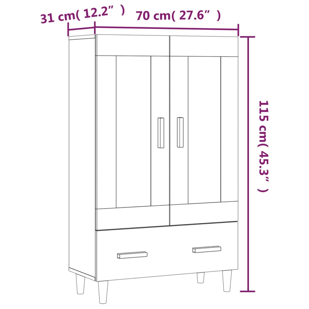 Black upper buffet 70x31x115 cm Engineering wood