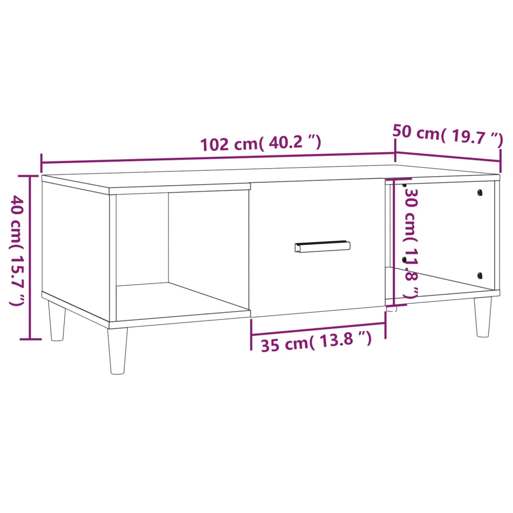 Tavolino bianco 102x50x40 cm in derivati ​​del legno