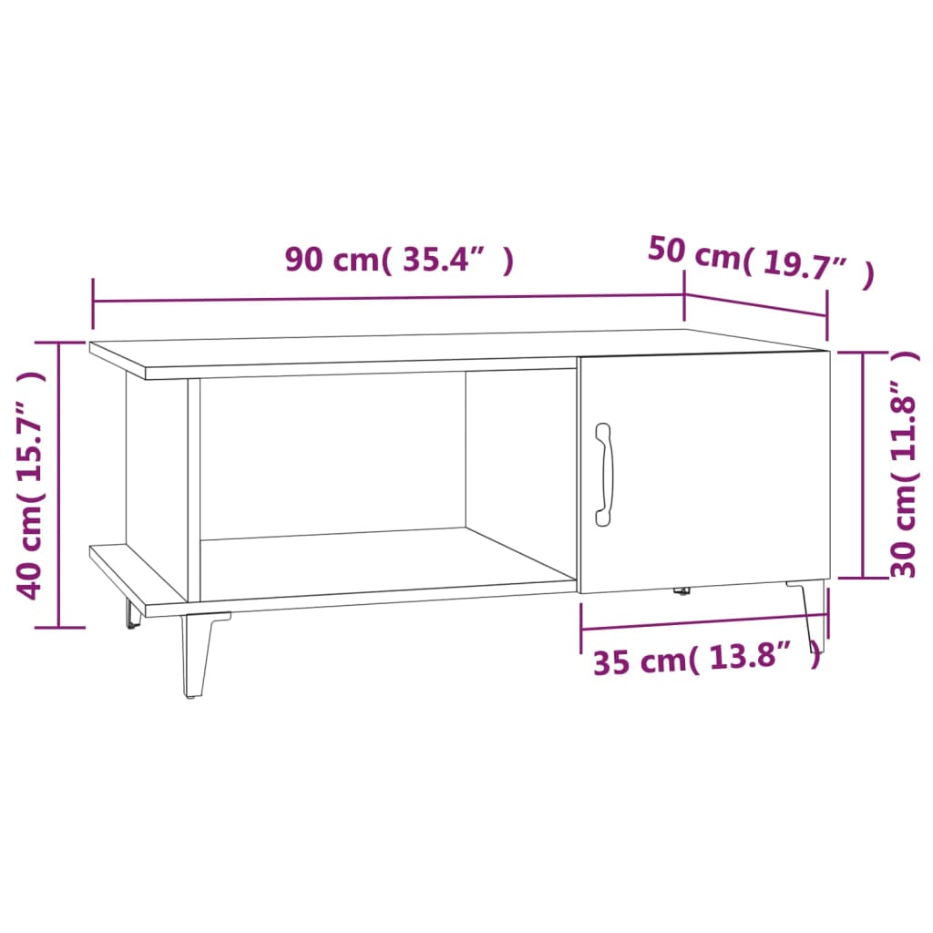 Tavolino Bianco 90x50x40 cm MDF