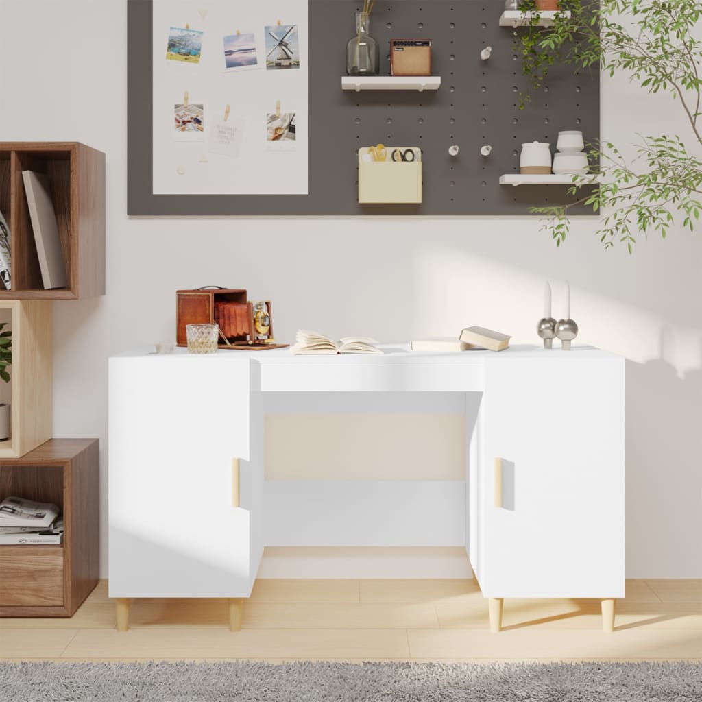 Weißer Schreibtisch 140x50x75 cm Engineering Holz