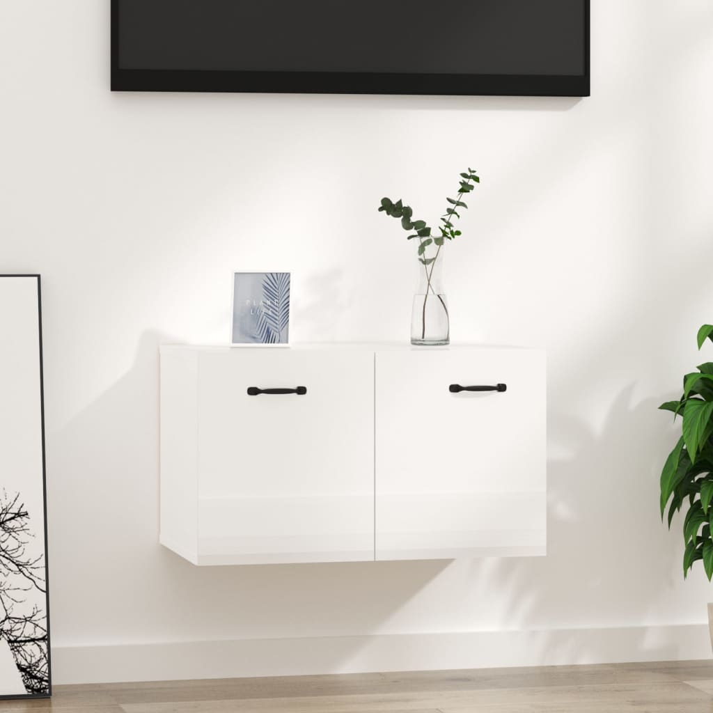 Shiny white wall cabinet 80x35x36.5 cm engineering wood
