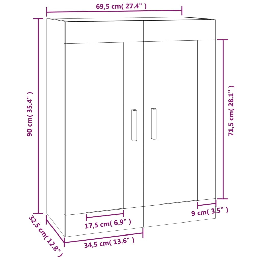 Sonoma gray wall cabinet 69.5x32.5x90 cm Engineering wood