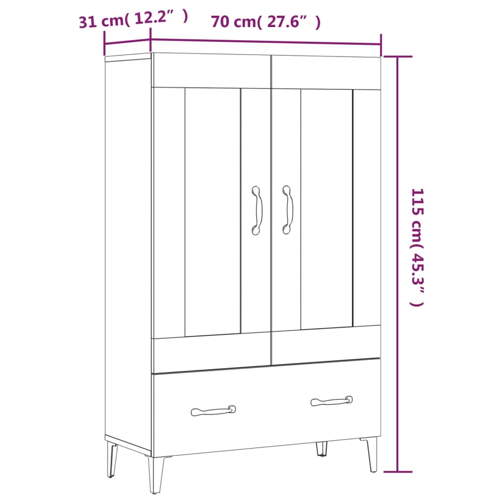 Credenza alta Rovere affumicato 70x31x115 cm MDF