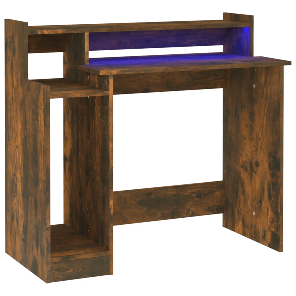 Desk and lights LED smoked oak 97x45x90 cm Engineering wood