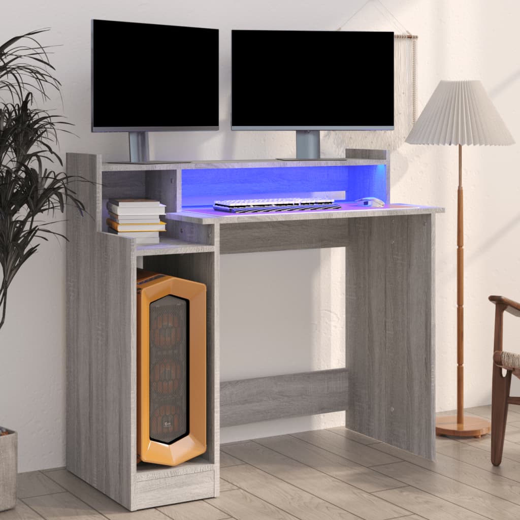 LED Sonoma Gray LED office 97x45x90cm Engineering wood