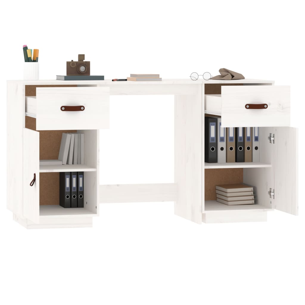 Office with white cabinets 135x50x75 cm solid pine wood